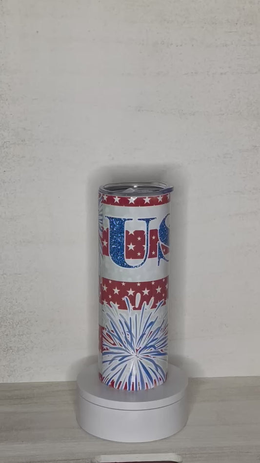 USA Tumbler with fireworks and stars