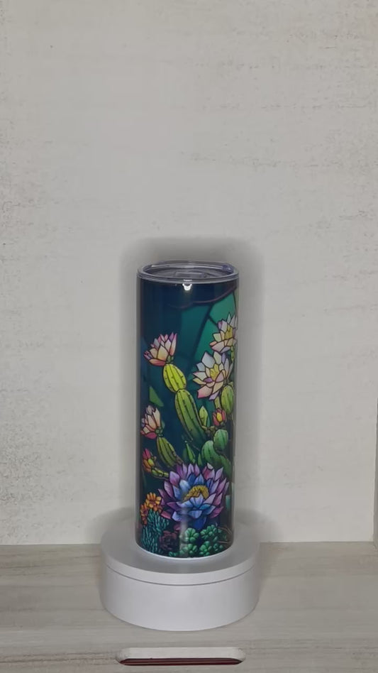 Stained Glass Cactus Flowers Tumbler