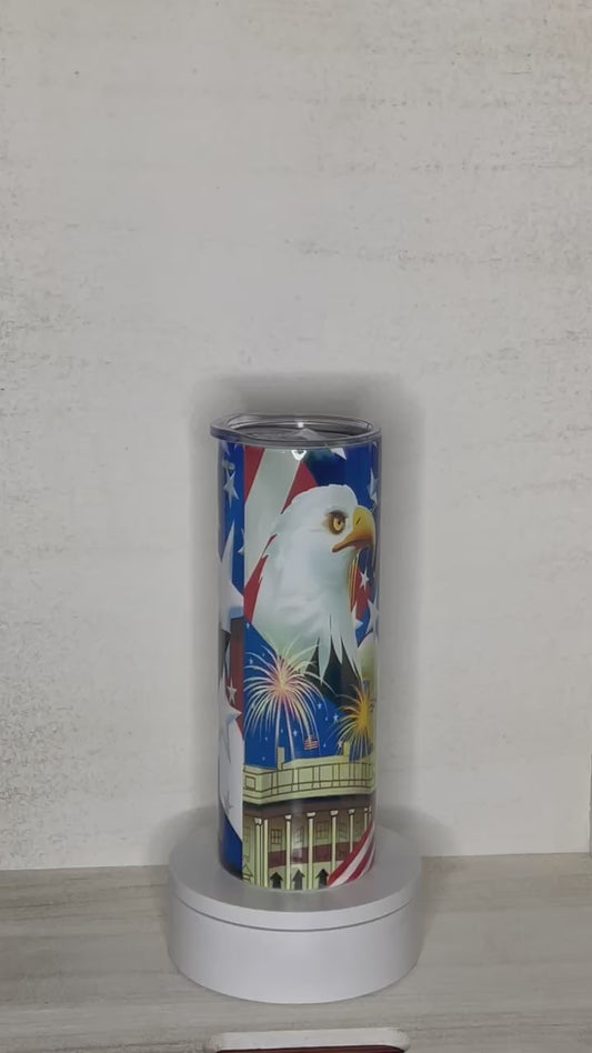 Patriotic Tumbler with Eagle, Statute of Liberty and Flag