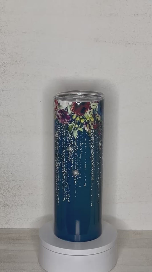 Blue Sparkle Floral designed tumbler